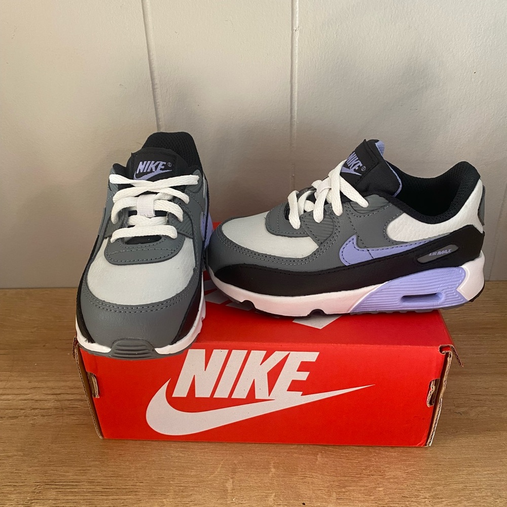 NWOT Toddler Girl Nike Air Max 90 Black, Gray, and Purple Sneakers